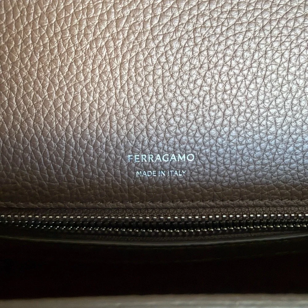 Salvatore Ferragamo Fiamma‎ Crossbody Bag in tan pebbled leather